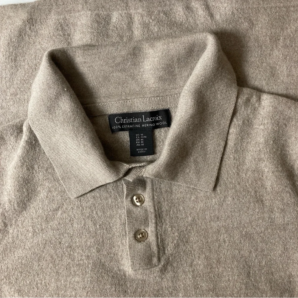 Christian Lacroix Shirt Sweater Men’s Beige Size M Extra fino Merino Wool - Picture 12 of 16